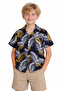 Boy's Leaf Patterned Button Closure Non-Lycra Short Sleeve Black Color Shirt - 2