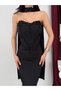 Black Embroidered Midi Evening Dress with Scarf - 3