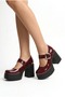 Women's High Platform Heeled Stylish Buckle Elastic Band Closed Toe Ballerina Loafer Shoes - 7