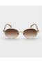 Arya Gold Metal Oval Frameless Gold Women's Sunglasses with Brown Gold Accessories Uv400 Protection - 3