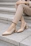 Women's Beige 7 Santim Heel Pointed Toe Women's Classic Leather Heeled Shoes Non-Slip Sole - 5