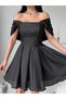 Black Skirt with Pleated Back Detail Evening Dress - 6