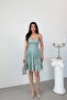 Mint Thin Strap Skirt with Flounces and Glitter Evening Dress Graduation Dress