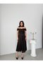 Brown Shoulder Scarf Detailed Lace Fabric Midi Evening Dress - 2