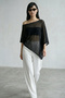 Women's Asymmetrical Transparent Knitwear Cape Poncho Black 26S3044 - 2