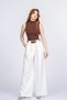 Women's Summer Ecru High Waist Fabric Trousers with Belt and Pockets, Comfortable Daily Office Stylish 30359