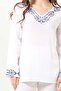 Long Sleeve Nirvana V-Neck Embroidered Summer Muslin Blouse White Byz - 3