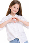 Girl's Stone Pearl Detailed Folded Sleeve Model Ecru Color Seasonal Shirt - 6