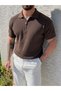 Polo Collar Oversize Zippered Knitwear T-Shirt Brown