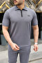 Men's Self-Patterned Zippered Jacquard Fabric 2-Piece Set - Gray - 2