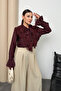Lace and Ruffle Detailed Tie-Neck Slim Modal Fabric Shirt 5306 - Burgundy - 5