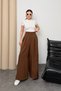 A Pleated Wide-Leg Linen Palazzo Trousers with Elastic Waist at the Back 9064 - Brown - 6
