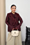 Lace and Ruffle Detailed Tie-Neck Slim Modal Fabric Shirt 5306 - Burgundy - 3