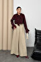 Lace and Ruffle Detailed Tie-Neck Slim Modal Fabric Shirt 5306 - Burgundy - 4
