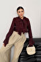 Lace and Ruffle Detailed Tie-Neck Slim Modal Fabric Shirt 5306 - Burgundy - 6