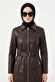 Women's Belted Long Leather Jacket