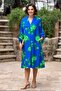 Robadan Pleated Blue Green Rose Dress