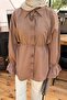 Ruffled Tie Detail Shirt Soft Brown - 3
