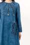 Long Sleeve Sultan Single Pocket Summer Long Poplin Dress Indigo Indg - 3