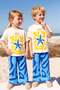 Unisex Kids' Cotton Crew Neck Printed T-Shirt and Blue Sweatpants Set - 2