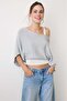 Gray Wide Collar Double Layer Knitwear Sweater Mg2780 - 5