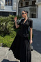 Black Pleated Skirt Short Sleeve Blazer Jacket Suit - 2