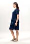Short Sleeve V-Neck Venice Embroidered Shile Fabric Authentic Summer Short Dress Navy Blue Lcvt - 5