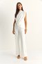 Women's White Accessory Detailed Padded Blouse High Waist Ribbed Trousers Set 60627 60286092 - 2