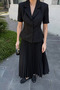 Black Pleated Skirt Short Sleeve Blazer Jacket Suit - 3