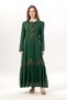 Long Sleeve Zühre Embroidery Detailed Lace Collar Pocketed Voile Long Dress Green Ysl
