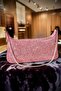 Women's Candy Pink Sparkling Mesh Knitted Chain Hand and Shoulder Bag