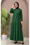 Half-Buttoned Hijab Dress – Comfortable Fit with Ruched Detail, Casual Long Dress - 2