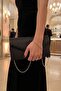 Black Sparkling Women's Evening Dress Bag with Chain Strap - 2