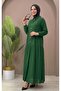 Half-Buttoned Hijab Dress – Comfortable Fit with Ruched Detail, Casual Long Dress - 4