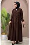 Half-Buttoned Hijab Dress – Comfortable Fit with Ruched Detail, Casual Long Dress
