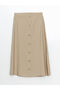 Lcw Grace Beige Women's Skirt with Elastic Waist in Linen Looks - 5