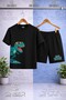 Children's Dinosaur Glasses Green Side Printed Crew Neck T-Shirt - Shorts Set