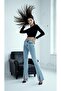 Women's Front Slit Snow Blue Lycra Stretchy High Waist Spanish Jeans Trousers - 2