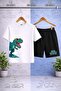 Children's Dinosaur Glasses Green Side Printed Crew Neck T-Shirt - Shorts Set