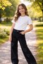Girl's Jeans Single Bottom with Heart Embroidery Super Quality Cotton Fabric One Hundred Percent - 3