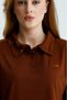 Women's Regular Fit Long Sleeve Polo Collar T-Shirt Brown - 2