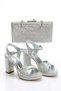 Women's Silver Cat-Eye Detailed Platform Shoes with Thick Heels, Comfortable and Stylish Evening Dress Shoes and Bag Combination - 3