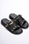 Women's Black Soft Thick-Soled Buckle-Detailed Daily Comfortable Slippers - 6