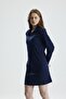 Polo Collar A-Line Long Sleeve Mini Dress Navy Blue - 4