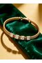 Women's Gold Steel Armor Chain Baguette Crystal Stone Bracelet - Modern Statement Handcuff Design - 2