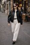 Women's Bomber Leather Jacket with Belt - 2