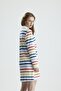 Polo Neck A-Line Long Sleeve Mini Dress with Thin Stripes - 2