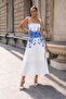 Embroidered Collar Floral Printed Linen Dress - 3