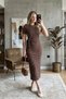 Women's Brown Polka Dot Tie-Waist Midi Length Stretch Fabric Slim Fit Pencil Dress