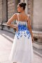 Embroidered Collar Floral Printed Linen Dress - 4